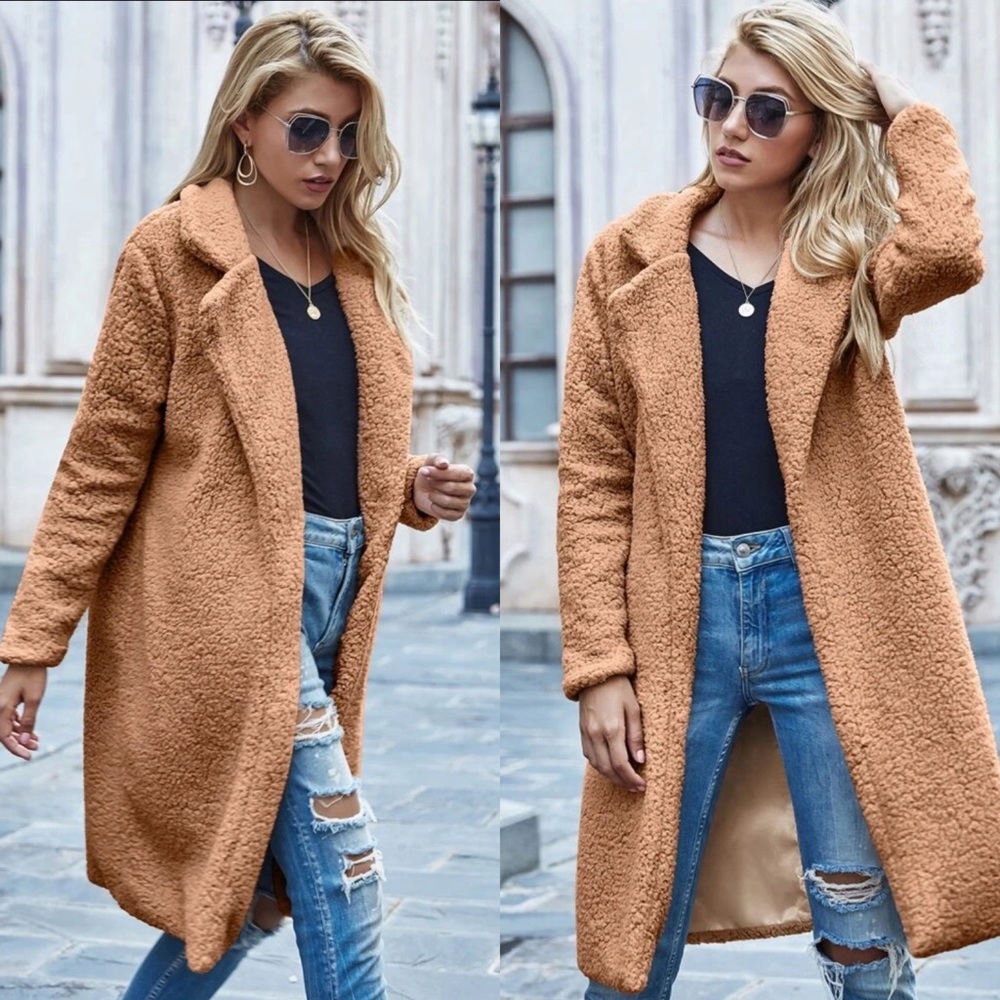Furry Jacket Coat TAN - Picture 3 of 3